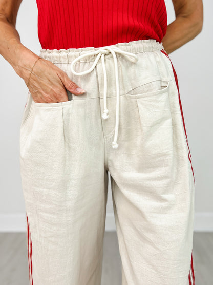 Drawstring Waist Sport Striped Wide Leg Pants
