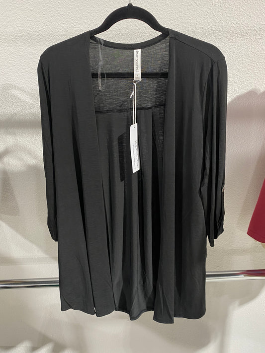 Solid Lizzy Open Front 3/4" Sleeve Cardigan in Black