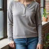 Long Sleeve Henley Style Top