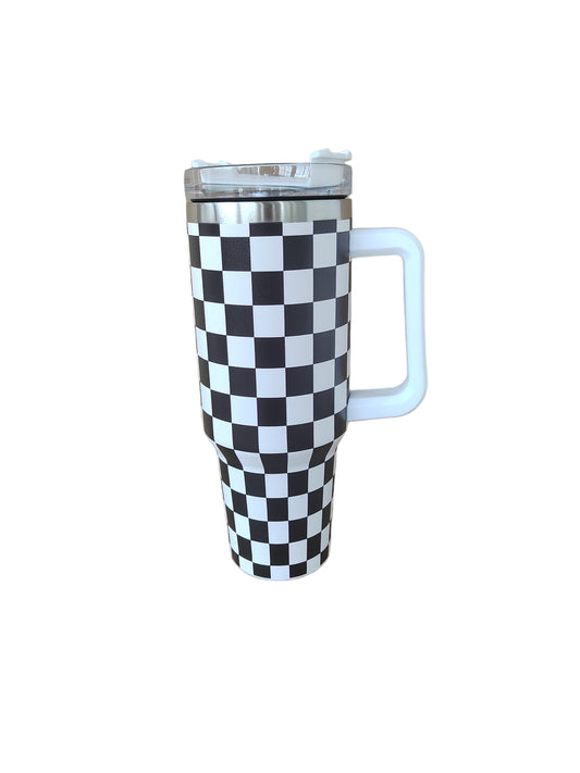Black Checkered 40oz. Tumbler With Handle Matte Finish