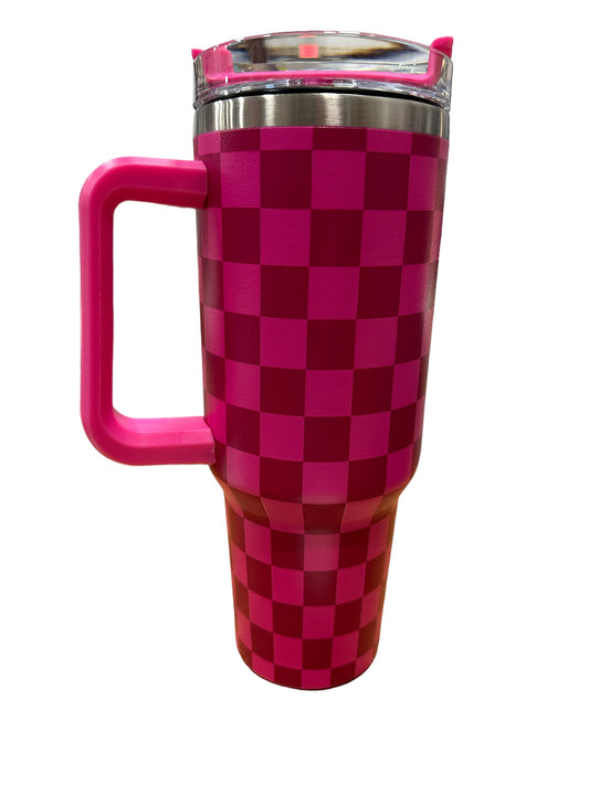 Pink Checkered 40oz. Tumbler With Handle Matte Finish