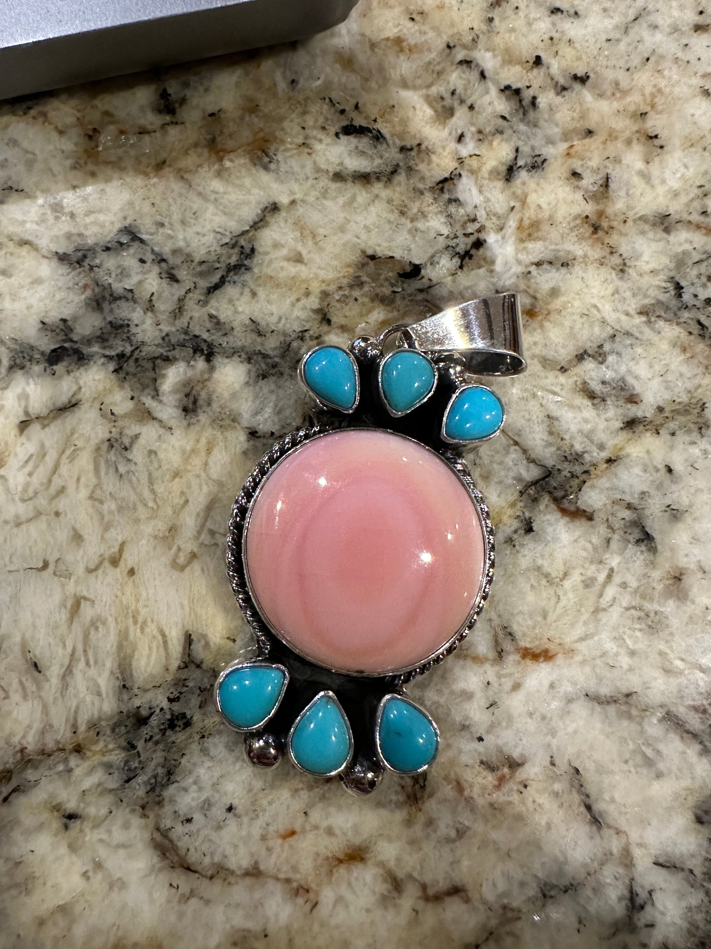 Pink Conch / Turquoise Pendant