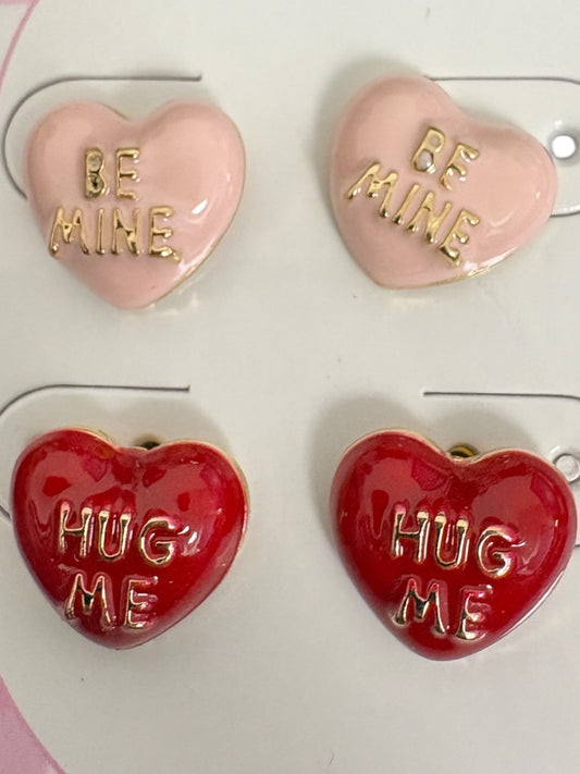 Two Enamel Sweetheart Conversation Stud Earrings