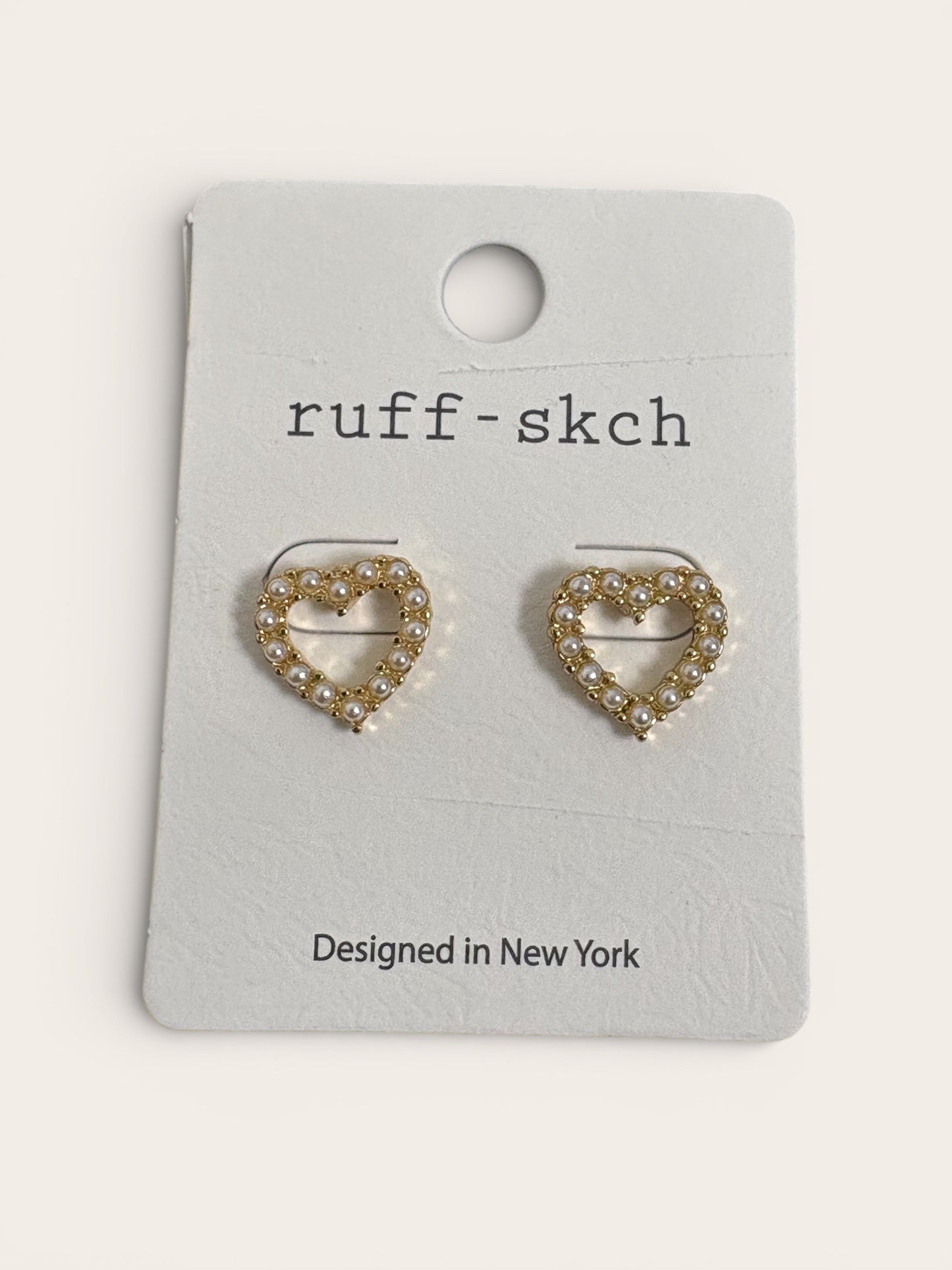 Pearl and Gold Heart Post Earrings