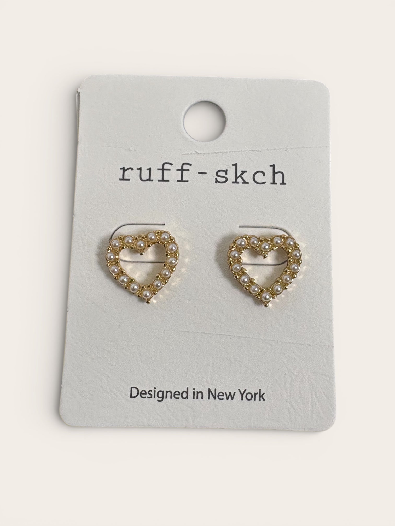 Pearl and Gold Heart Post Earrings