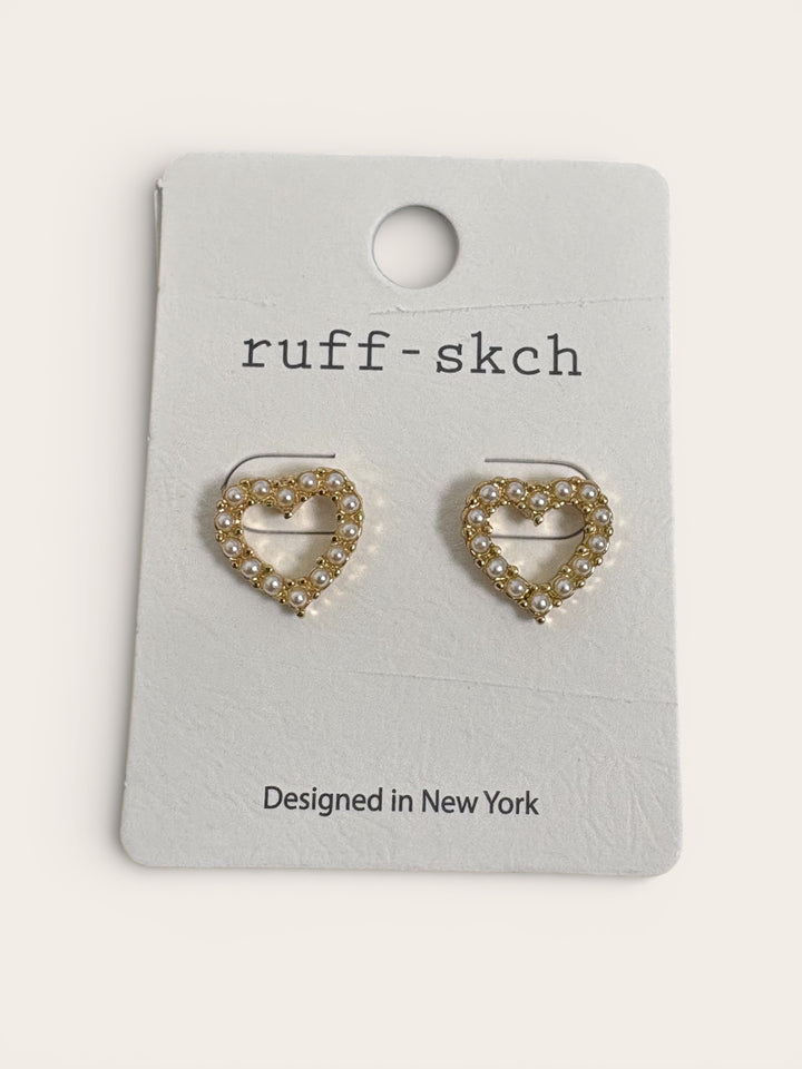 Pearl and Gold Heart Post Earrings