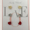 Three Pack Diamond Stud Heart Earrings; Red, Gold, Silver
