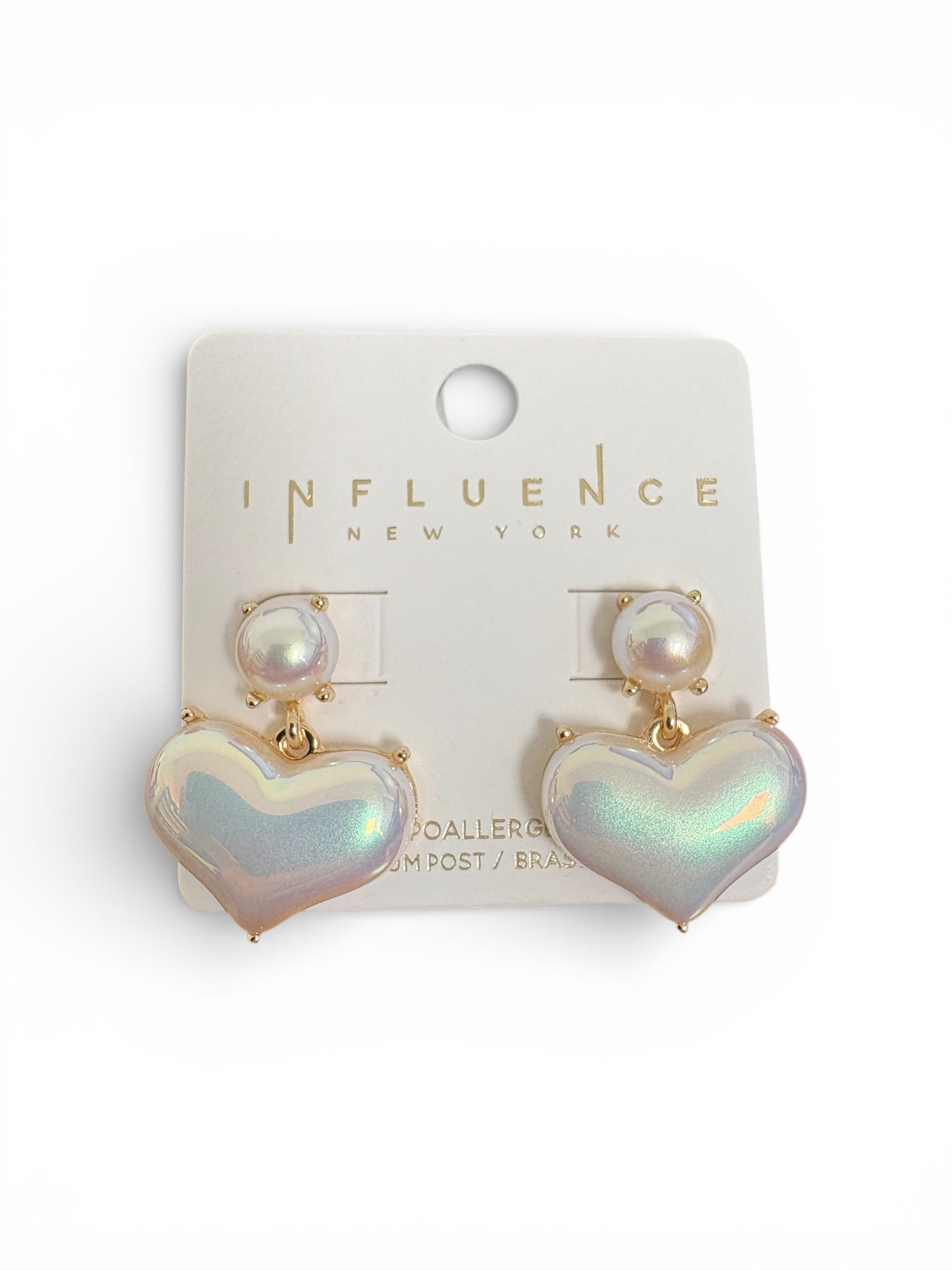 Irradescent Pearl Heart Dangle Earrings