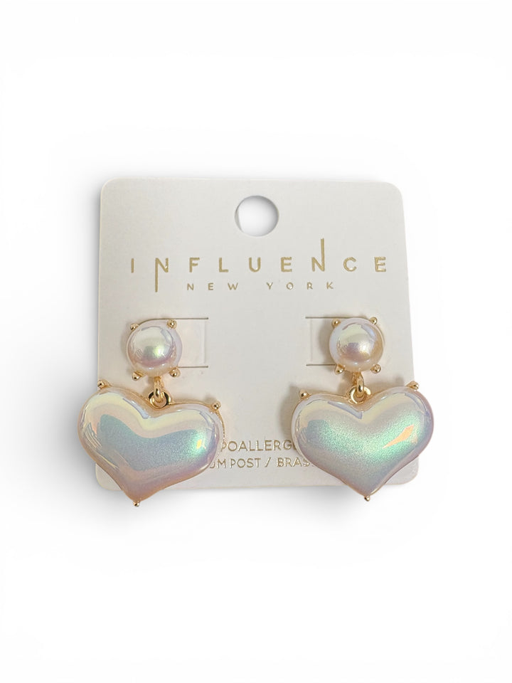 Irradescent Pearl Heart Dangle Earrings