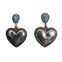 Silver Hammered Drop Hearts with Turquoise Stones