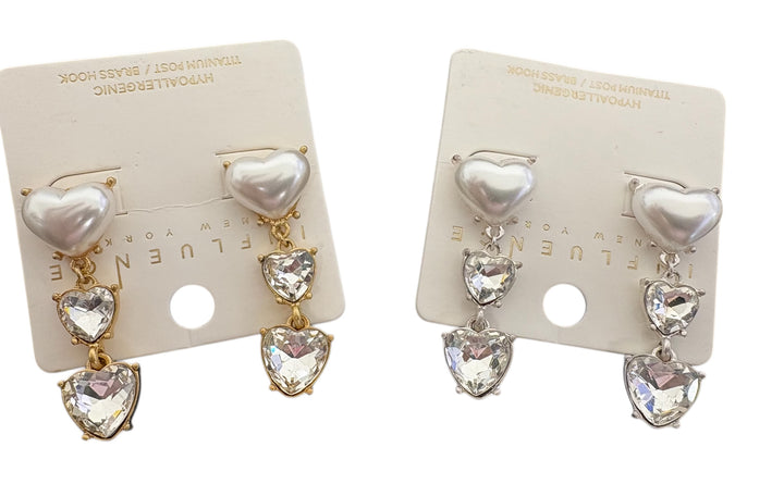 Pearl and Clear Stone Dangle Earrings