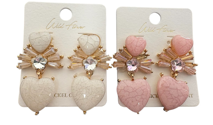 Stone Heart and Irredescent Accent Dangle Earrings