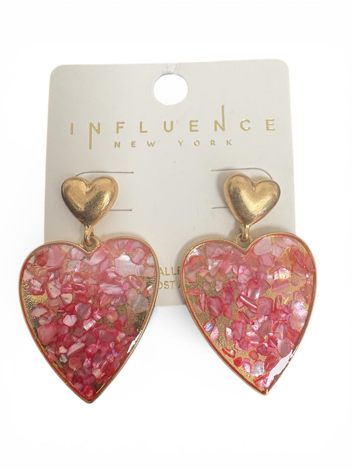 Gold and Pink Dangle Heart Earrings