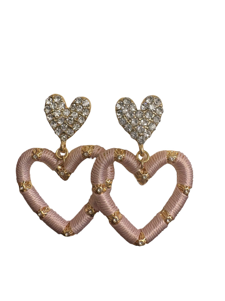 Diamond Hearts with Pink Hanging Hearts Earrings
