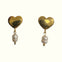 Gold Stud Heart Earrings with Pearl Drop