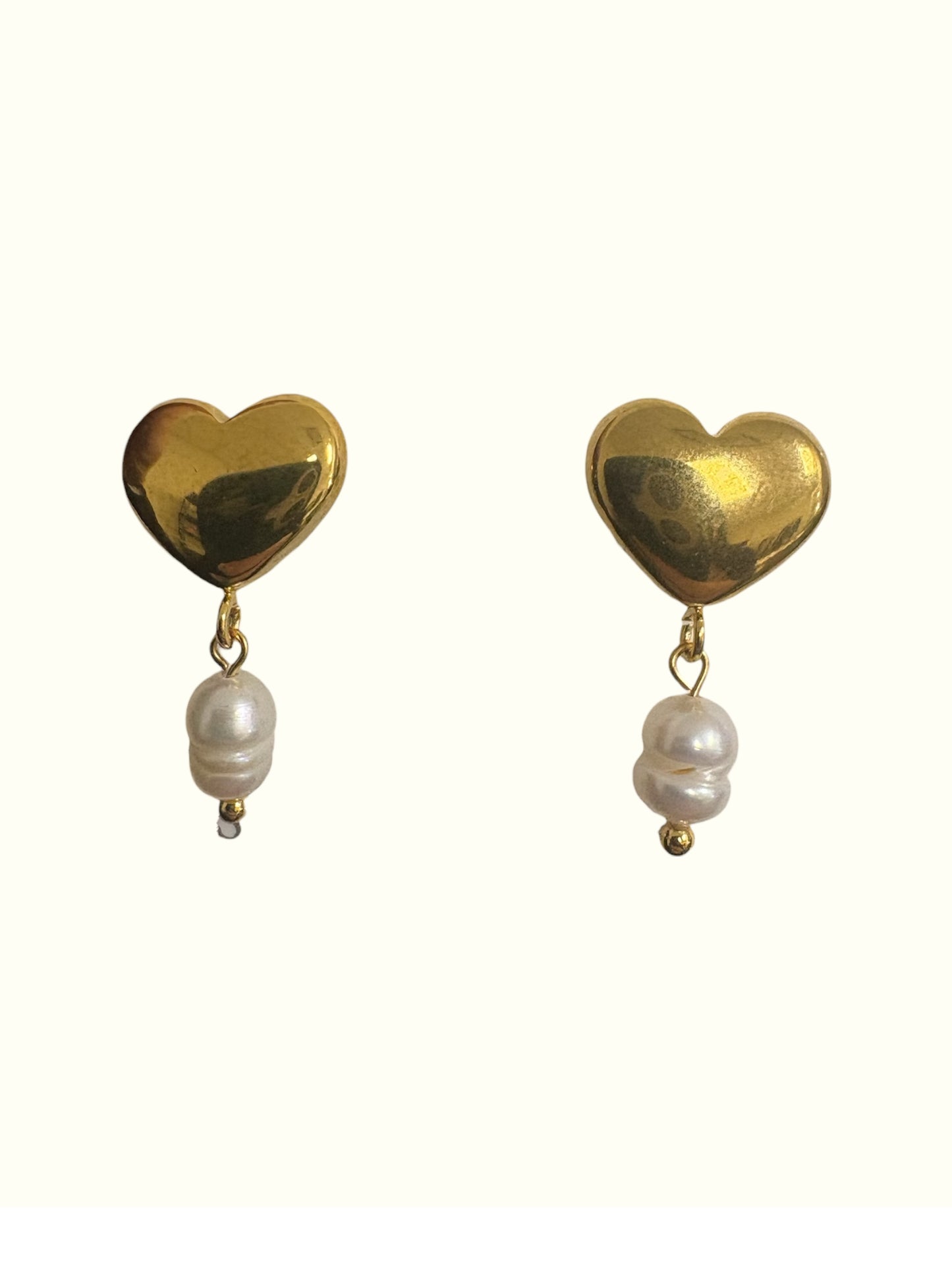 Gold Stud Heart Earrings with Pearl Drop