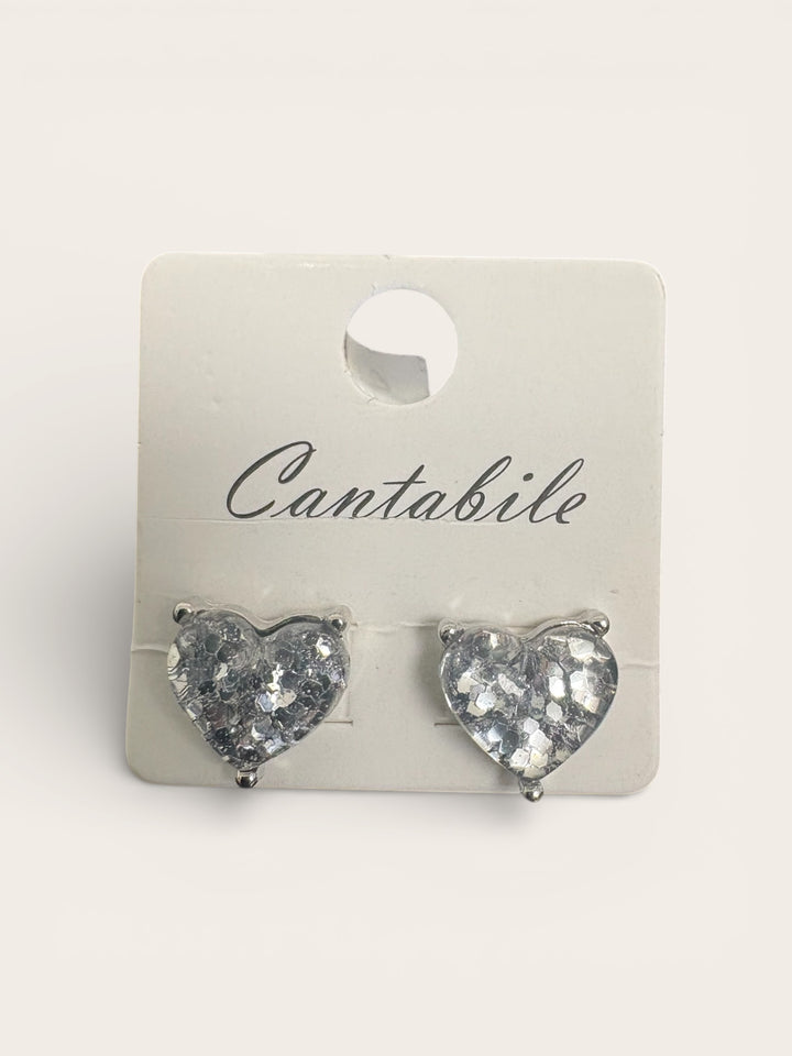 Clear Stone Heart Stud Earrings