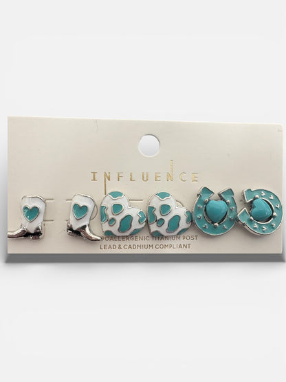 Three Pack Western Hearts Post Earrings