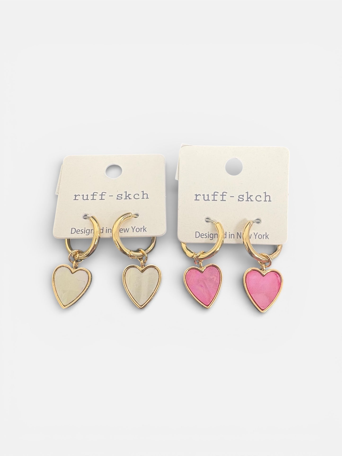 Gold Hoop Earrings with Hanging Enamel Heart Charm