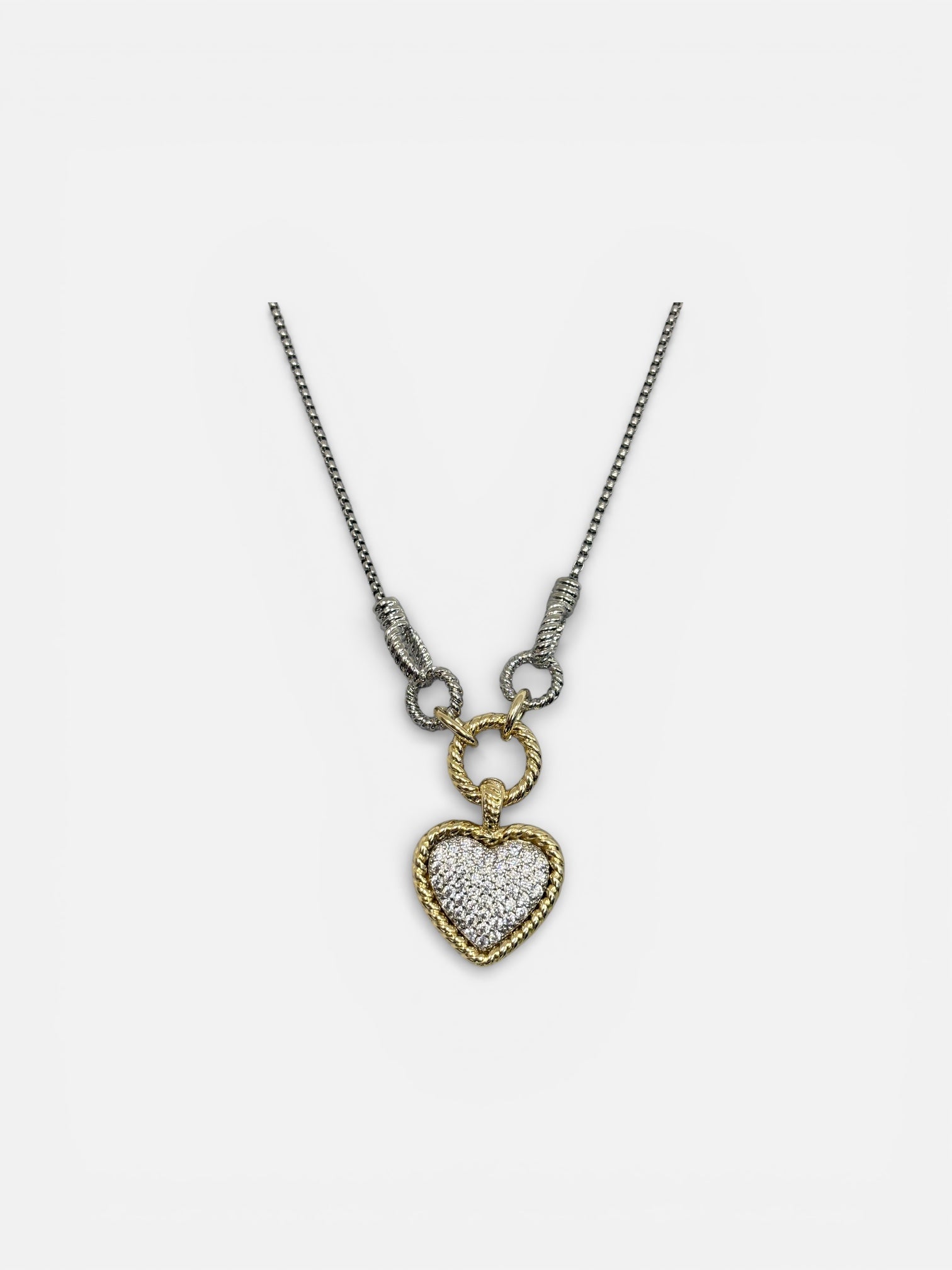 Mixed Metal Paved Heart Pendant Necklace
