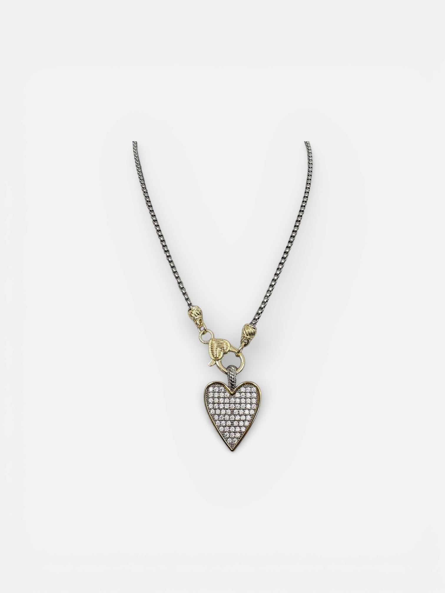 Mixed Metal Paved Heart Pendant Necklace
