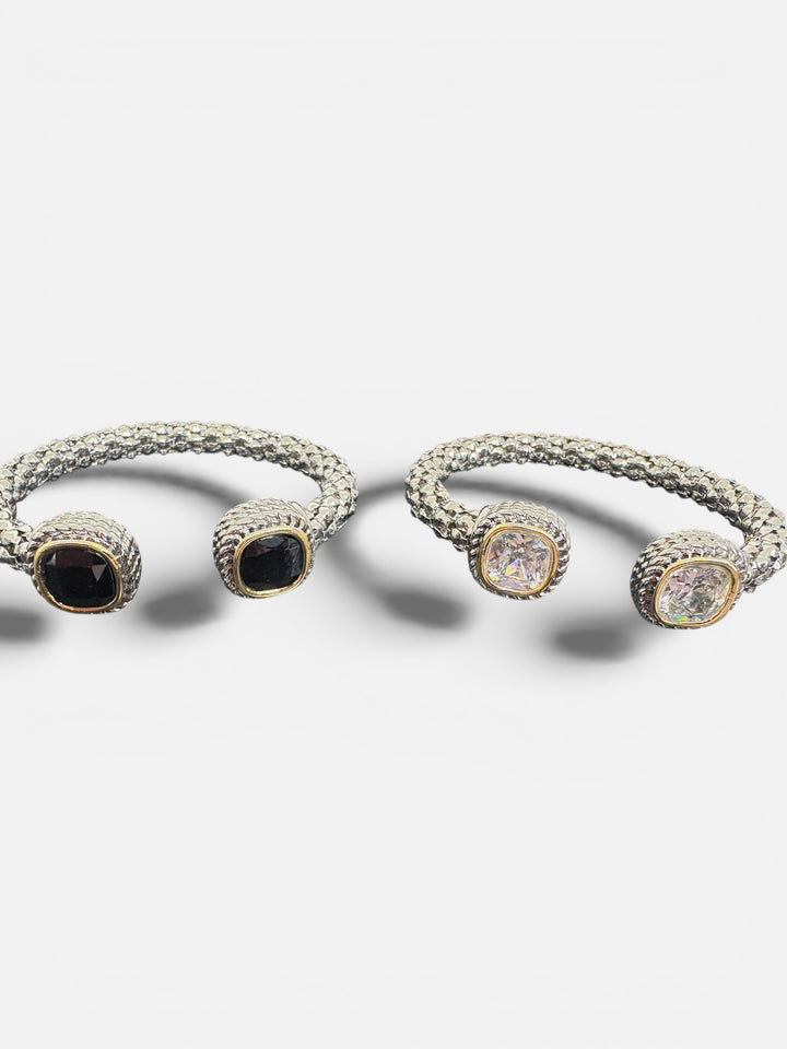Textured Silver Rope Cuff Bracelet with Cut Stone Accents