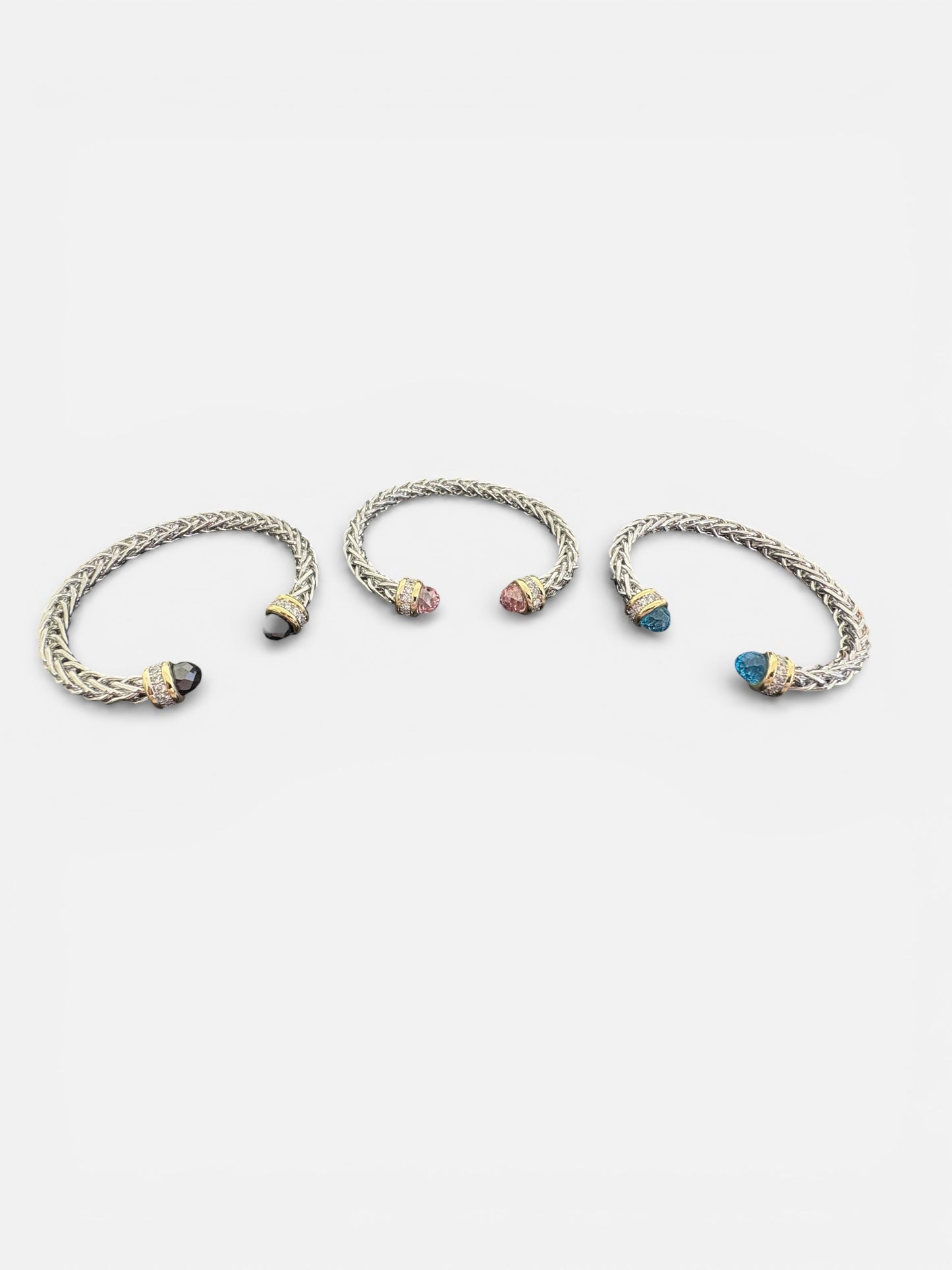 Silver Twisted Cable Cuff Bracelet with Gold and Paved Stones