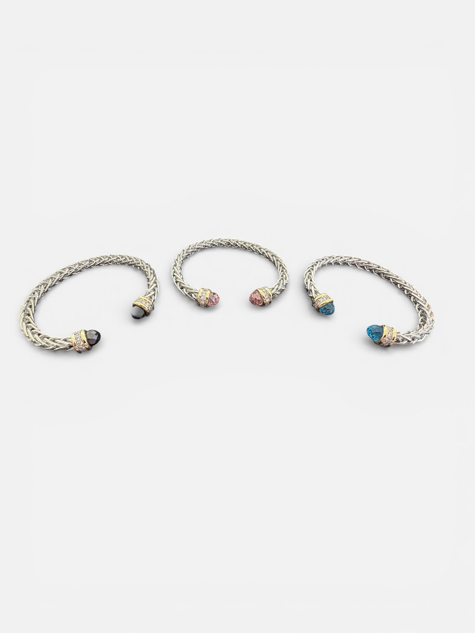 Silver Twisted Cable Cuff Bracelet with Gold and Paved Stones
