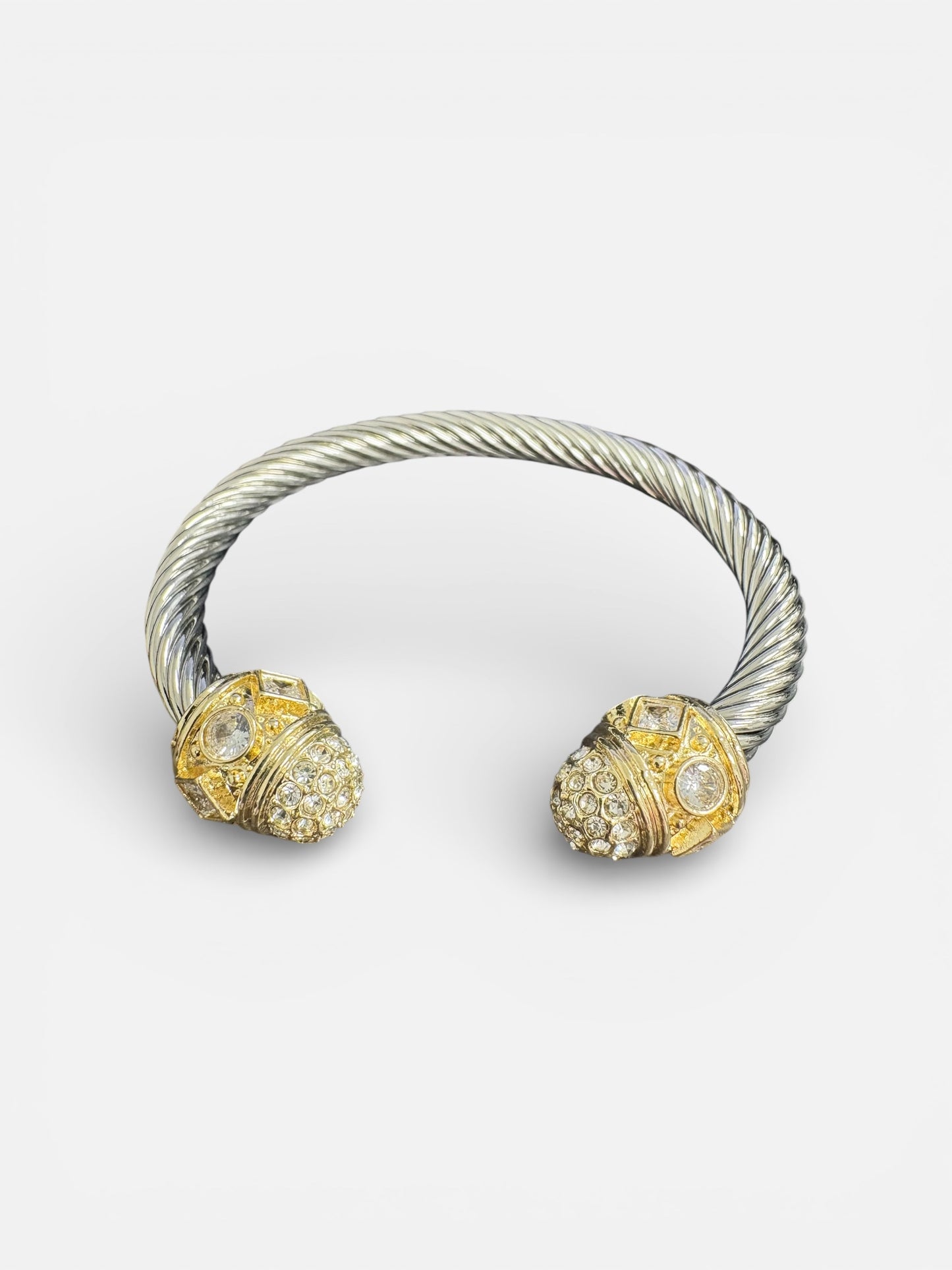Silver Twisted Cable Cuff Bracelets with Gold Stone Ends