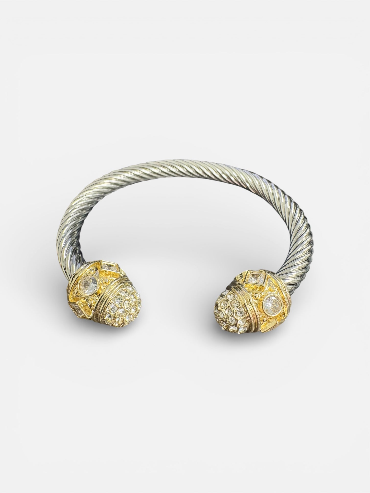 Silver Twisted Cable Cuff Bracelets with Gold Stone Ends