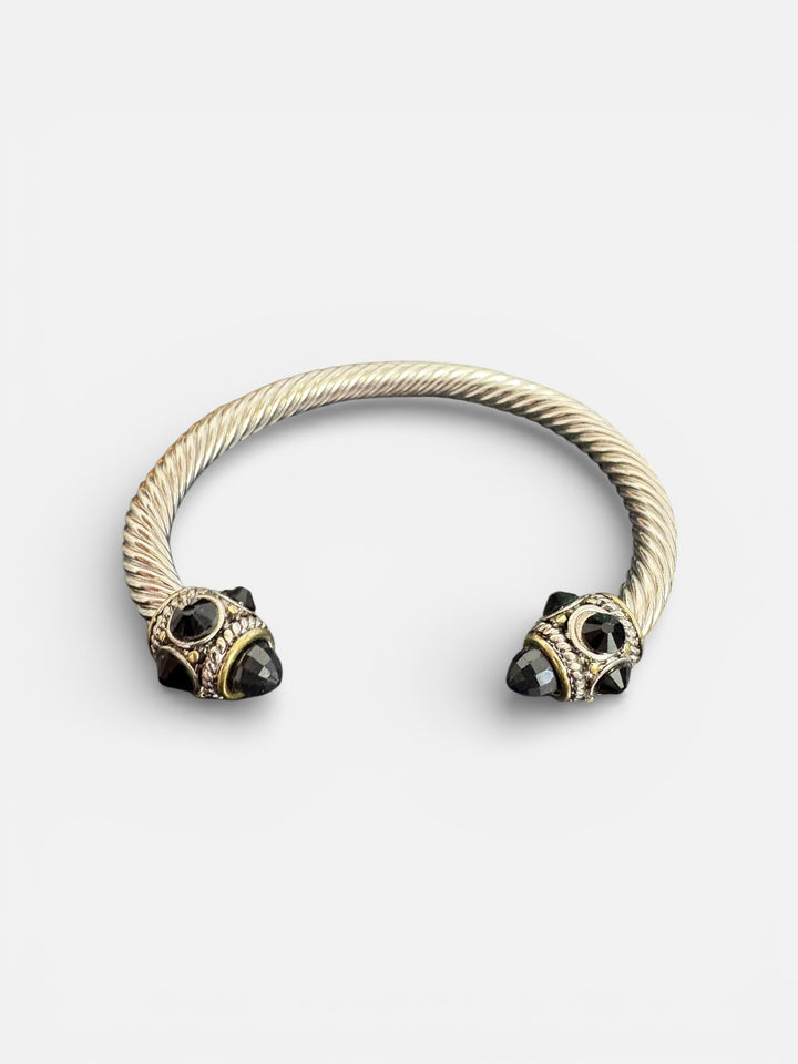 Mixed Metal Open Cuff Bracelet with Black Stones