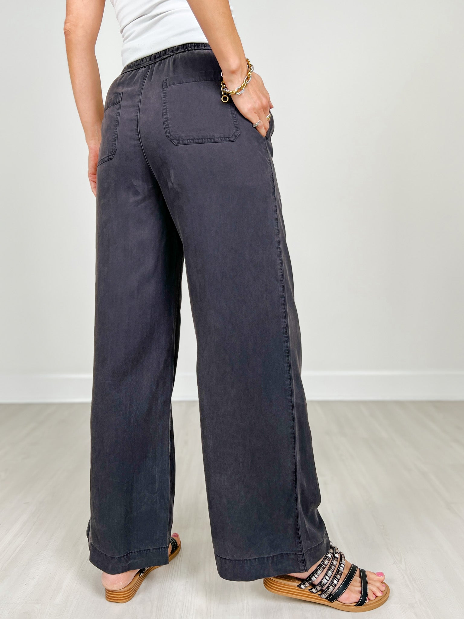 Elastic Waist Band Tencel Wide Leg Pants