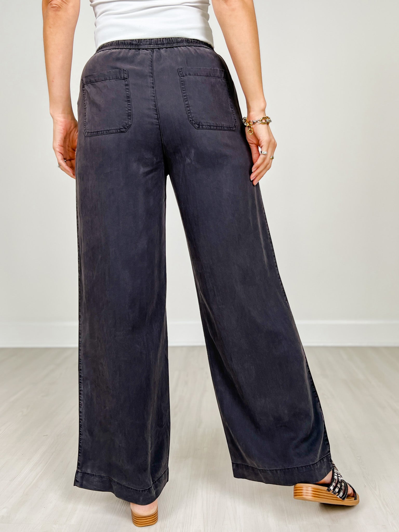 Elastic Waist Band Tencel Wide Leg Pants