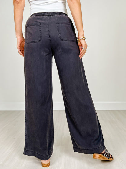 Elastic Waist Band Tencel Wide Leg Pants