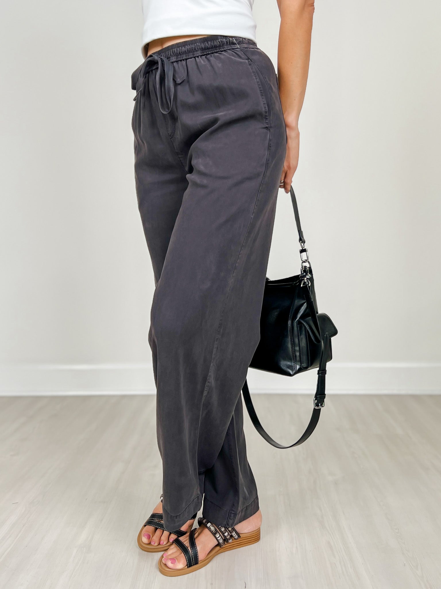 Elastic Waist Band Tencel Wide Leg Pants