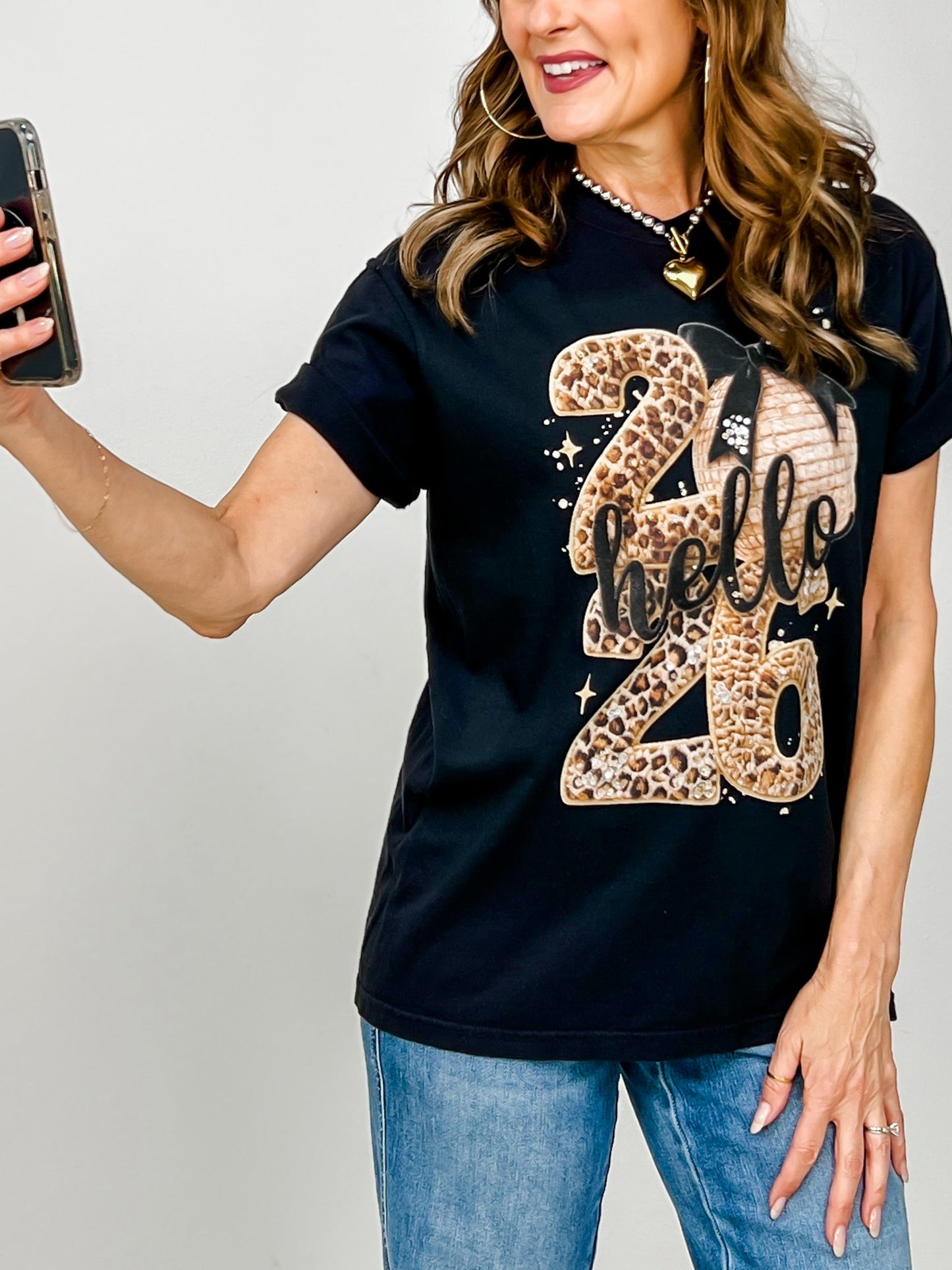 Hello 2026 Leopard Graphic Tee