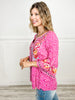 3/4 Sleeve Tunic Top with Split Neckline and Embroidery Detail