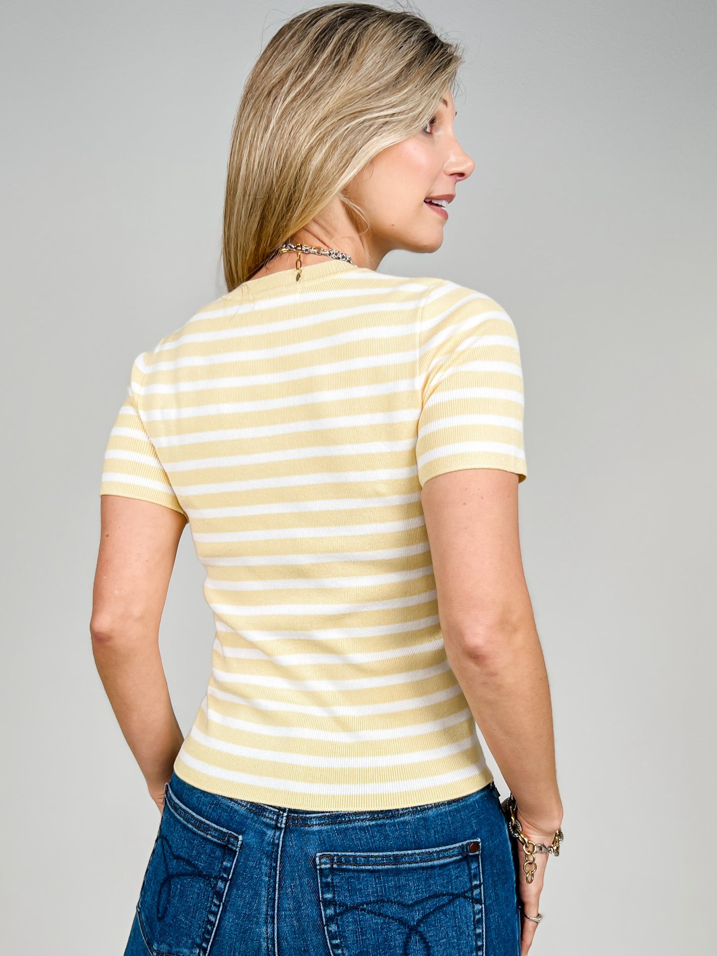 Classic Striped Crewneck Short Sleeve Sweater