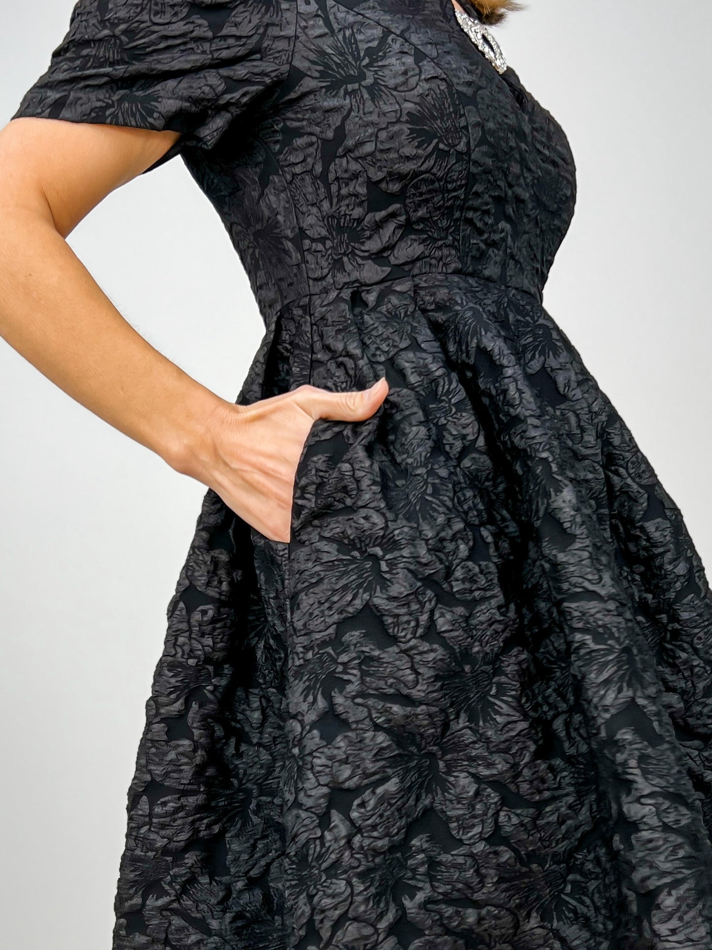 Jacquard Puff Sleeve Mini Dress