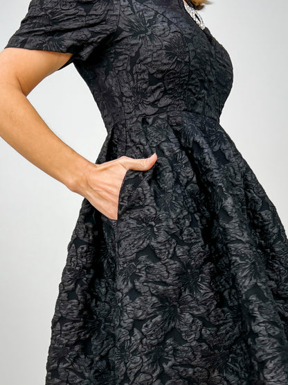 Jacquard Puff Sleeve Mini Dress