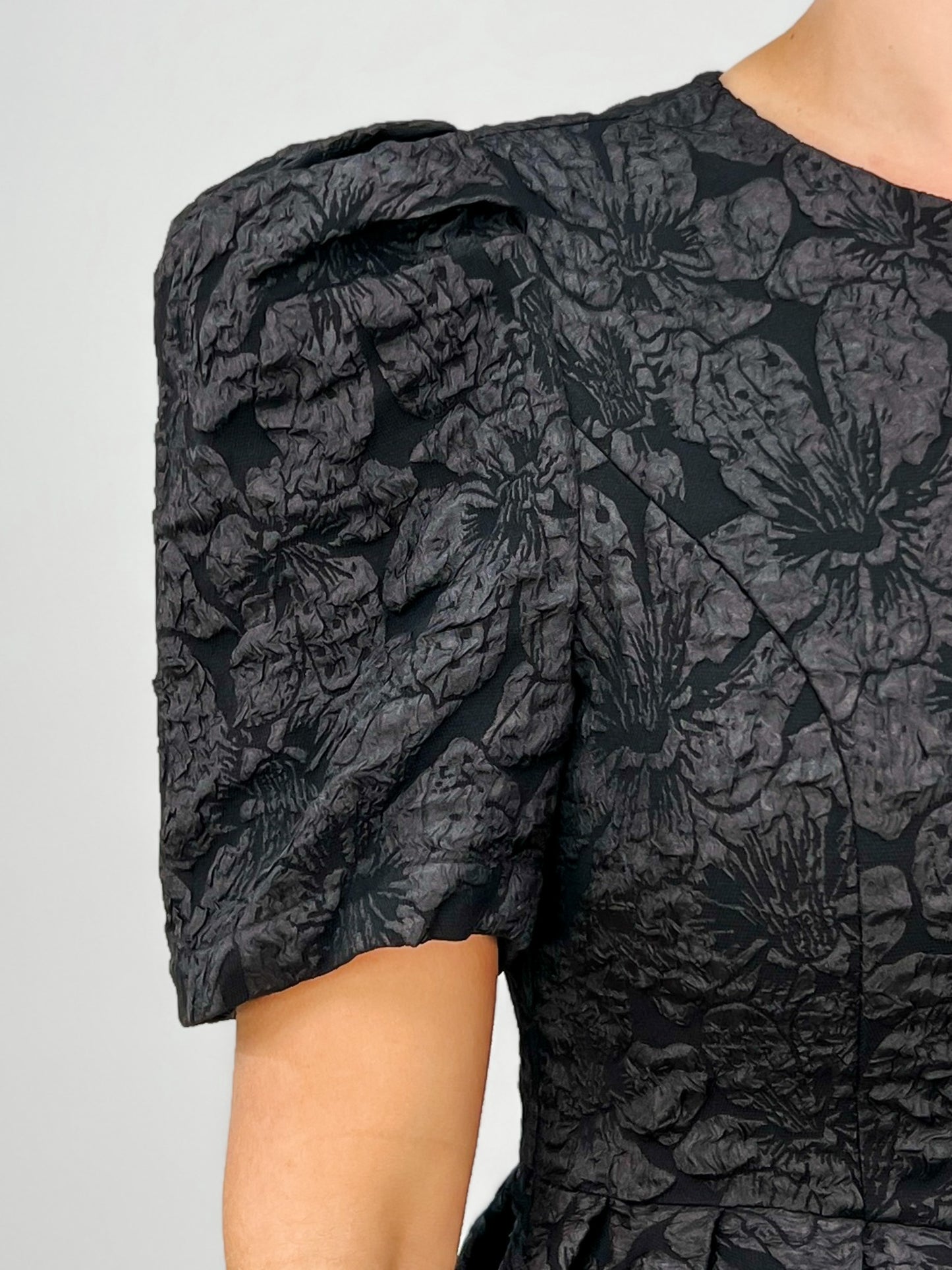 Jacquard Puff Sleeve Mini Dress