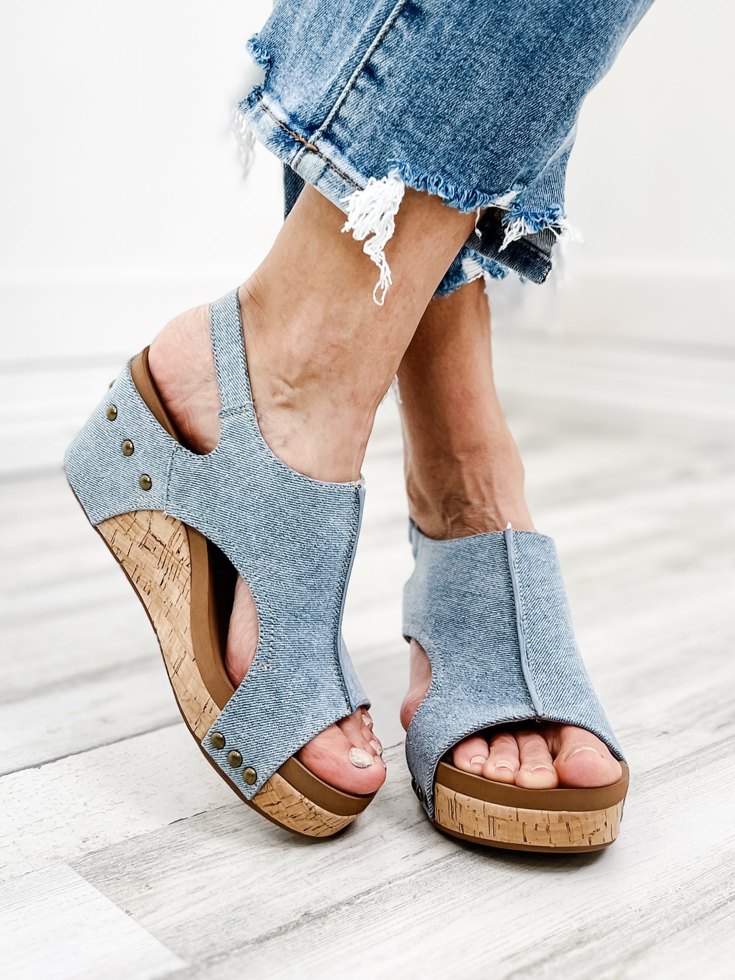 Corkys Carley Blue Denim Wedge Shoe