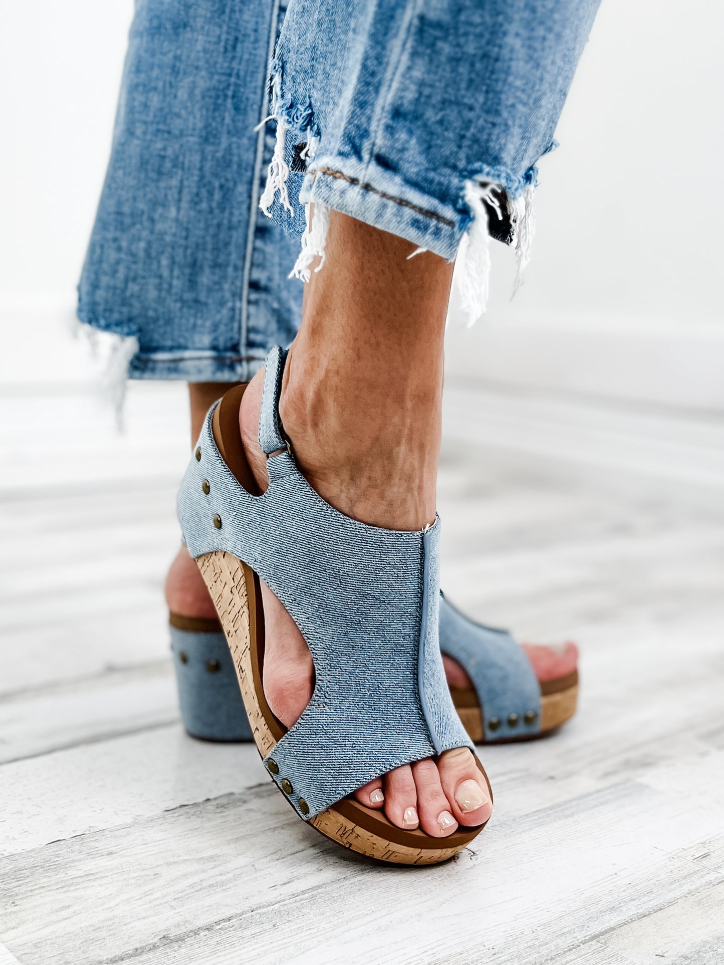 Corkys Carley Blue Denim Wedge Shoe