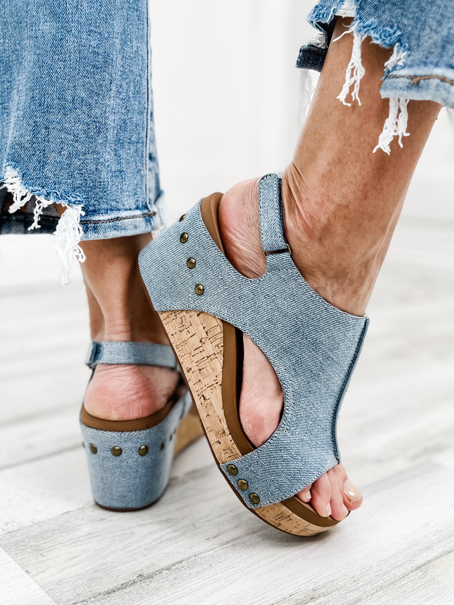 Corkys Carley Blue Denim Wedge Shoe