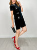 Short Sleeve Velvet Bow Mini Dress