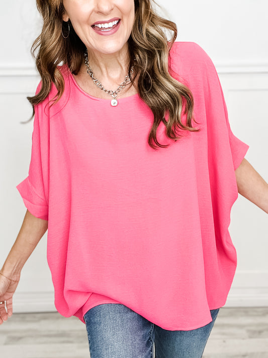 Round Neck Dolman Sleeve Poncho Top