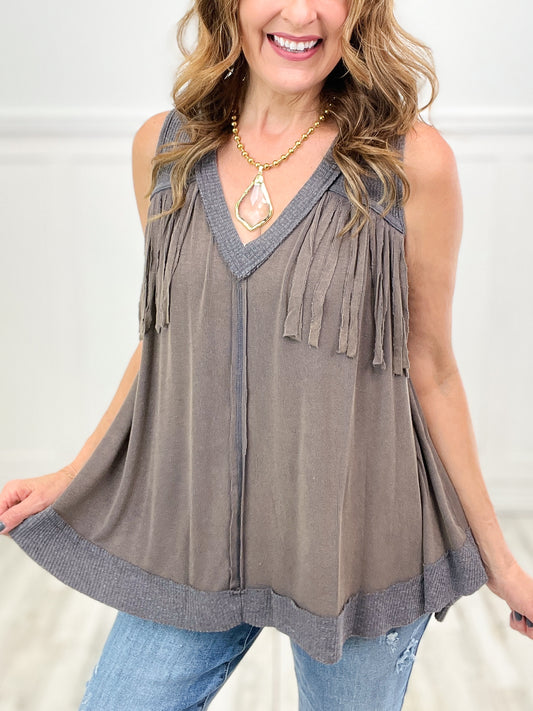 You Get What You Give Fringe Detail V-neck Sleeveless Top
