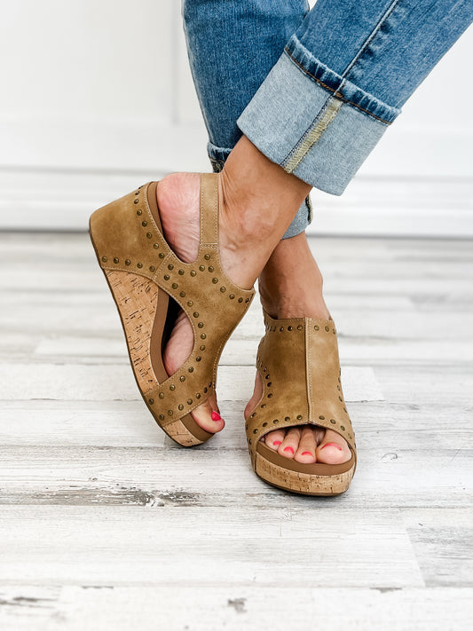 Corkys Carley Taupe Oil PU Studs Wedge Shoe