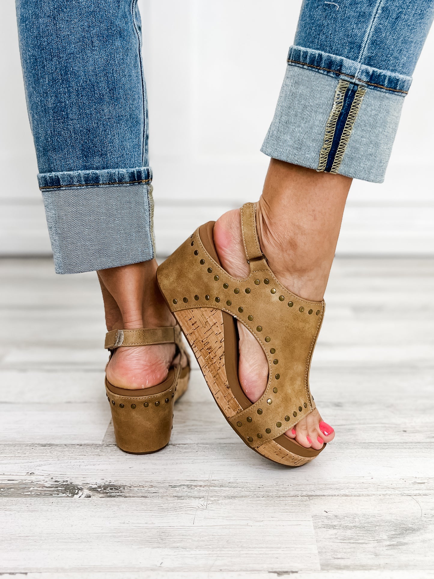 Corkys Carley Taupe Oil PU Studs Wedge Shoe