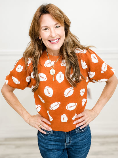 Football Embroidery Puff Sleeve Viscose Sweater